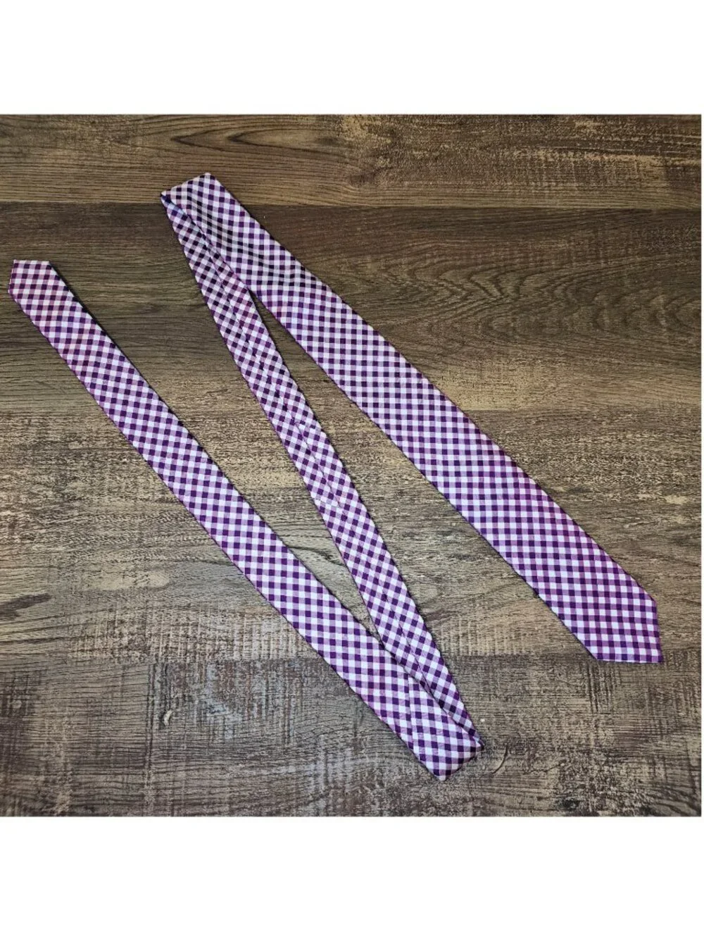 Banana Republic 100% Silk Narrow Skinny Tie Gingham Check Plaid Lilac White